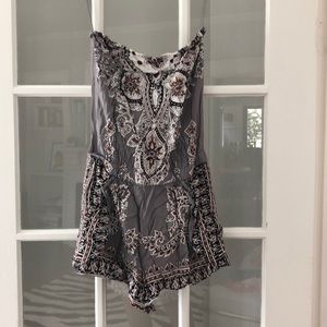 Gray Tube Top Paisley Pattern Romper